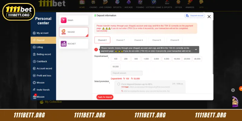 Beginner Instructions for Completing a 1111Bet Deposit