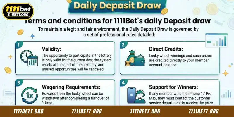 Terms and conditions for 1111Bet's daily Deposit draw